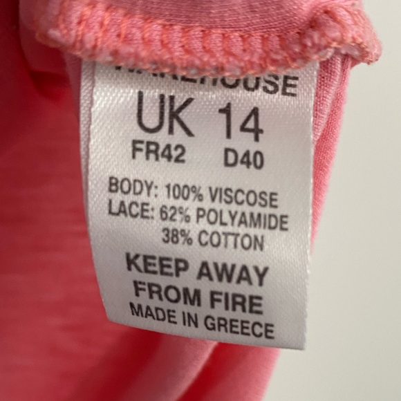 Warehouse Size 10 (UK14) Pink Short Sleeve Scoop Neck Lace Front Knit Back Lined - Picture 9 of 10